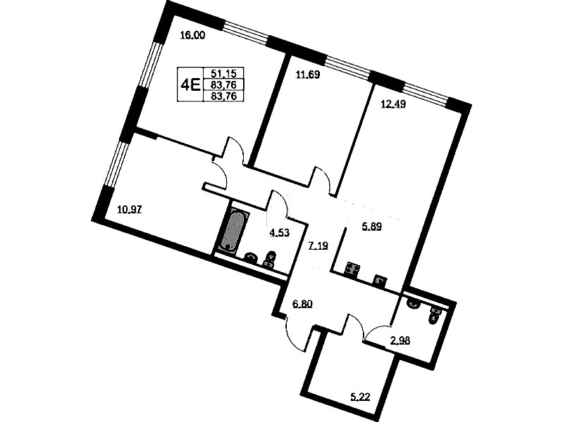 3-комнатная квартира 83.76 м², 2/11 эт., ЖК «Квартал Лаголово»